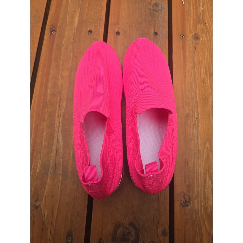 New Women's Hot Pink Knit Slip On Sneakers Comfort Walking Shoes Size 12.5